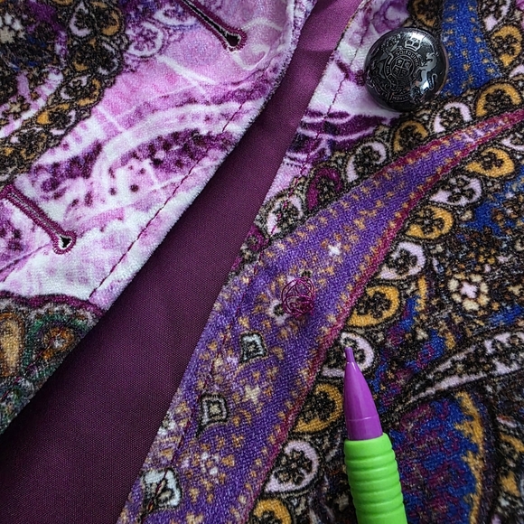 Basler Purple Multicolor Paisley Print Blazer Velvet Collar Jacket Medium - Picture 14 of 16
